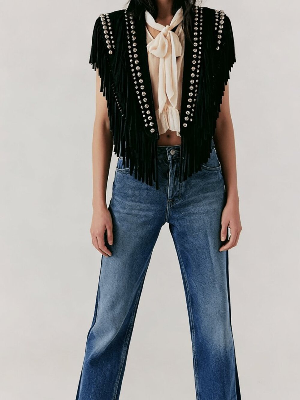 Black Casual Women's Fringe Studded Puff Sleeve Loose Fit Shawl Jacket Cardigan - Picture 3 of 5